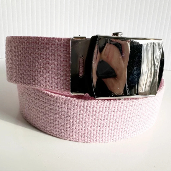Baby Pink Woven Adjustable Belt With Silver Box Frame Buckle 53” - Picture 1 of 4